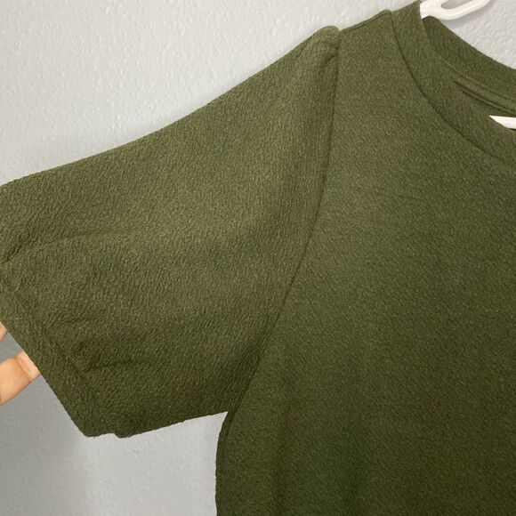 Loft Dark Green Crew Puff Sleeve Texture Short Sleeved Shirt Top Size Medium - Picture 3 of 9